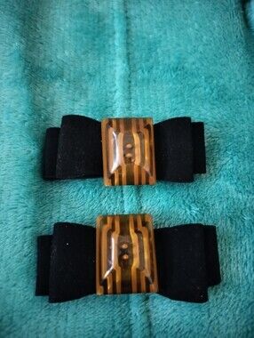 1930s Art Deco Apple Juice Bakelite Velvet Bow Shoe Clips Pair